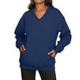 thumbnail image 4 of Women's V-Neck Sweatshirt with Pockets, Womens V Neck Sweatshirts No Hood Lightweight Casual Soft Fashion Royal Blue XL, 4 of 7