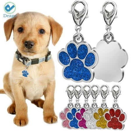 Deago Stainless Steel Pet Id Tags Lovely Dog Tags Glitter Footprint Stylish & Fun (Rose