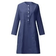 thumbnail image 4 of Elvqul Summer Dresses Women Crew Neck Under $10 Navy Button Long Sleeve Plain with Pockets Midi Daily Daily Dresses, 4 of 5