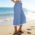 thumbnail image 5 of Dvprdro Capri Pants for Women Cotton Wide Leg Lace Hem Drawstring Elastic Waist Side Pockets Solid Loose Fit Summer Beach, 5 of 8