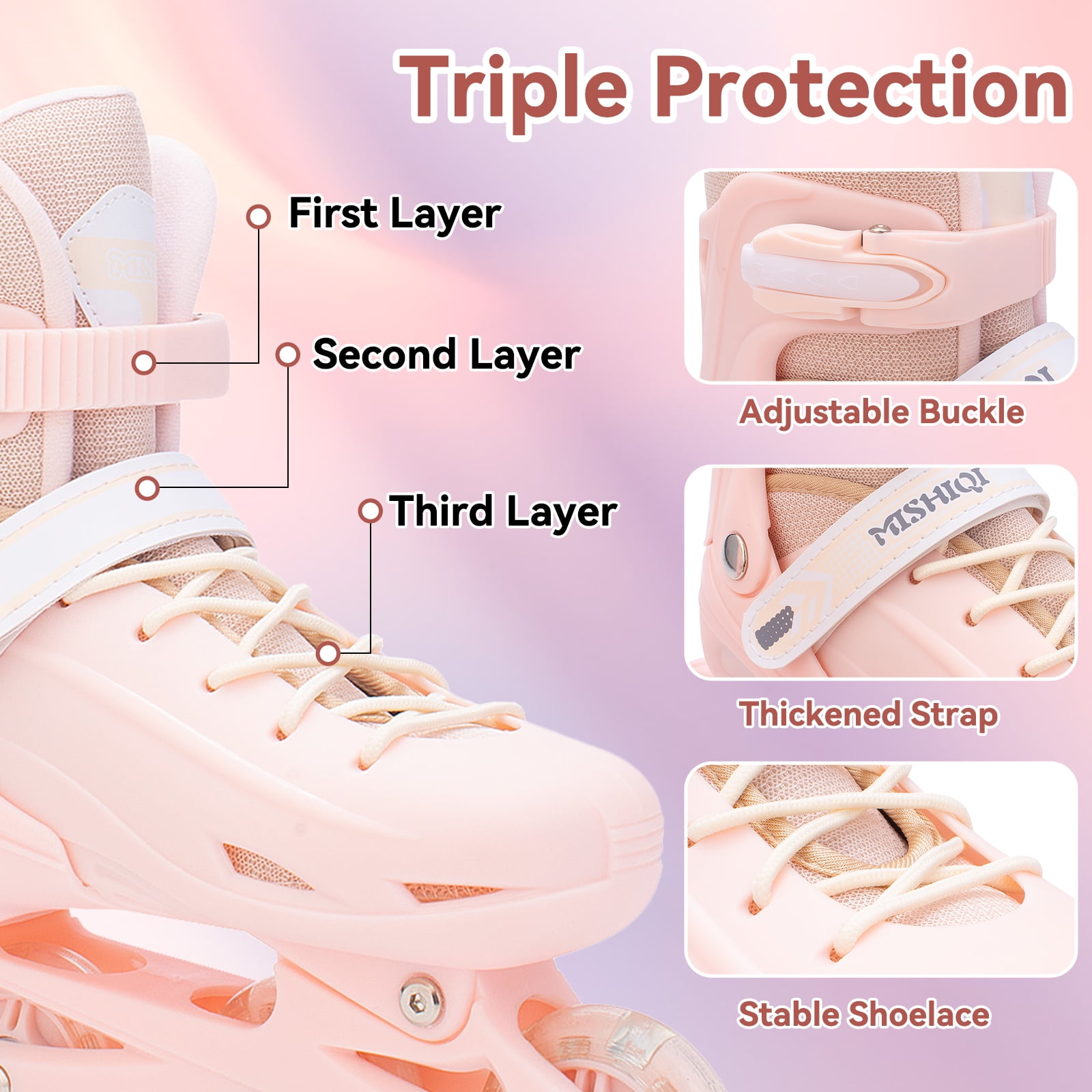 GIATUEE Adjustable Light up Kids Roller Skates for Boys Girls, Inline Skates with Bag, Pink(Large)