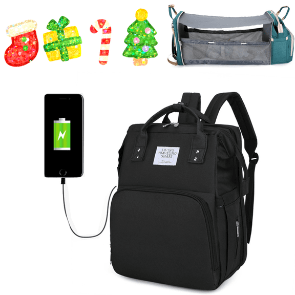 Waterproof Diaper Bag Backpack with Changing Station - USB Charging Port, Stroller Straps - for Boys and Girls - Threemushroom