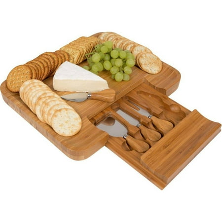 Bamboo Cheese Serving Tray with Hide-Away Utensil Set By Trademark (Best Cheese For Cheese Tray)