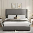 thumbnail image 4 of Senfot Queen Size Upholstered Platform Bed Frame with Storage Drawers, Wingback Tufted Headboard & Footboard, Corduroy Fabric, No Box Spring Needed, Grey, 4 of 5
