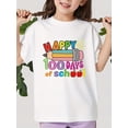 thumbnail image 1 of Girls' Happy 100 of School Graphic T-Shirt - Casual Crew Neck Tee with Colorful Pencil & Sun Design, Soft Cotton Fabric, Perfect for Summer Celebrations, Casual Attire | Vibrant Print, 1 of 7