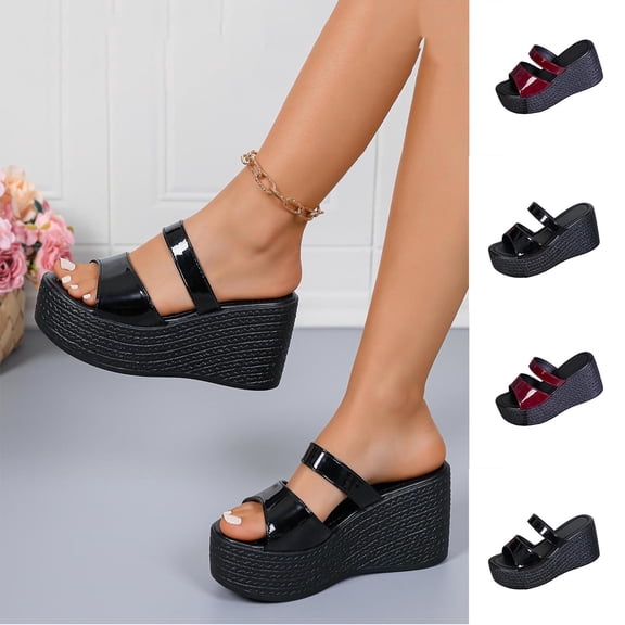 Miluxas Womens Slip-on Platform Wedge Sandals Open Toe High Heel Two Strap Wedge Mules Slides Prom Summer Dress Shoes Heels Wine 9.5(43)