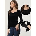 thumbnail image 2 of Top de terciopelo Allegra K mujer cuello En forma de corazón manga larga Negro S, 2 of 5