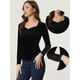 thumbnail image 2 of Top de terciopelo para mujer con cuello en forma de corazón elegante camiseta de manga larga Negro XS, 2 of 5