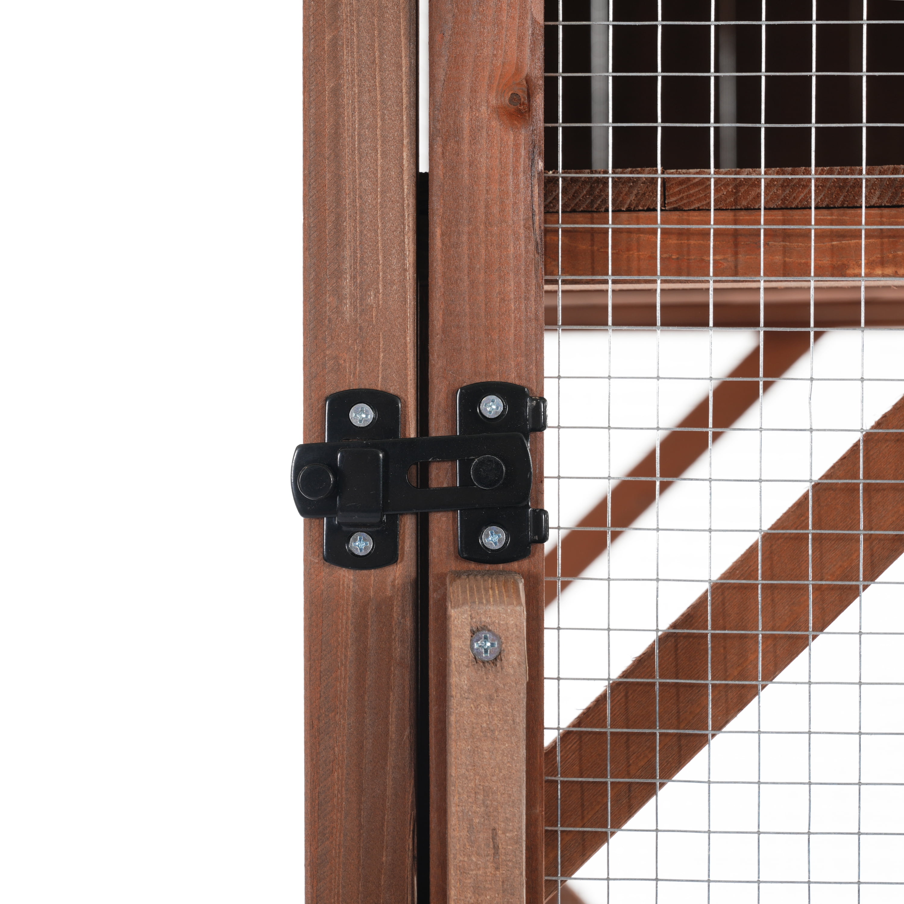 Cat Enclosure 2-Tier with Lockable Wheels and Wire Mesh, Outdoor Wooden Cat Cage and Playpen with Resting House for Backyard, Dark Brown
