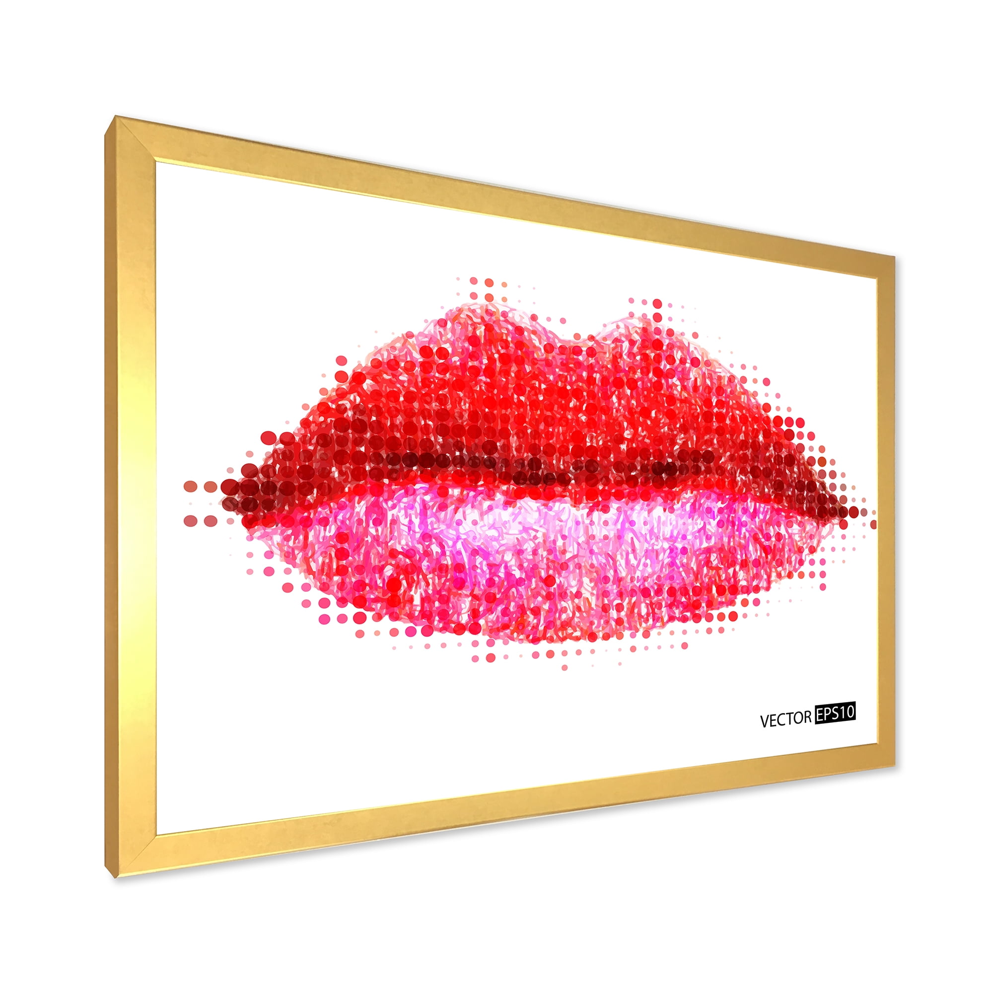 Designart 'Abstract Red Woman Lips in Pixels' Modern Framed Art Print
