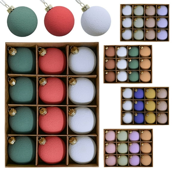 Titcea 12pcs Flocked Ornaments for Christmas Tree Decorations, 2.4 Inch Velvet Ball Ornament for Xmas Holiday Decor - Plastic Shatterproof Christmas Ornaments