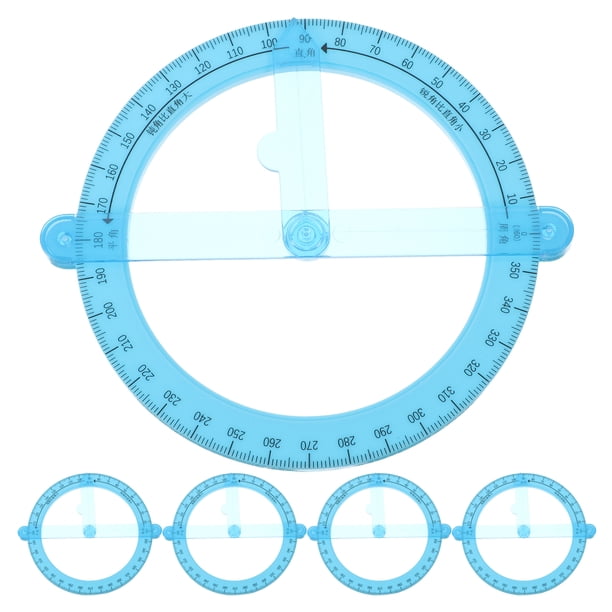 5 transportadores circulares móviles para escuela y oficina, regla de dibujo multifuncional con brazo oscilante, transportador azul de 360 grados para dibujo técnico