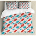 thumbnail image 1 of Geometric King Size Duvet Cover Set, Abstract Line and Stripes Abstract Minimalism Design Inspired Motion Illustration, Decorative 3 Piece Bedding Set with 2 Pillow Shams, Multicolor, by Ambesonne, 1 of 3