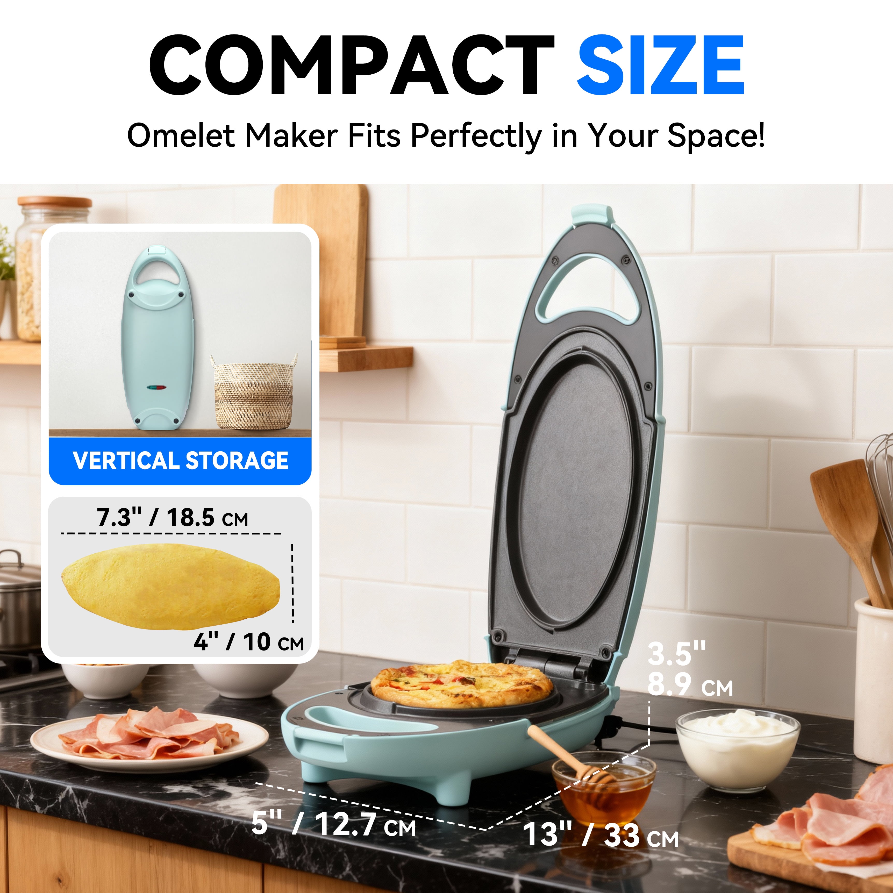 Mailand Electric Flip Omelette Maker - Dual Nonstick Surfaces Frittata & Egg Pan, 800W, Aqua