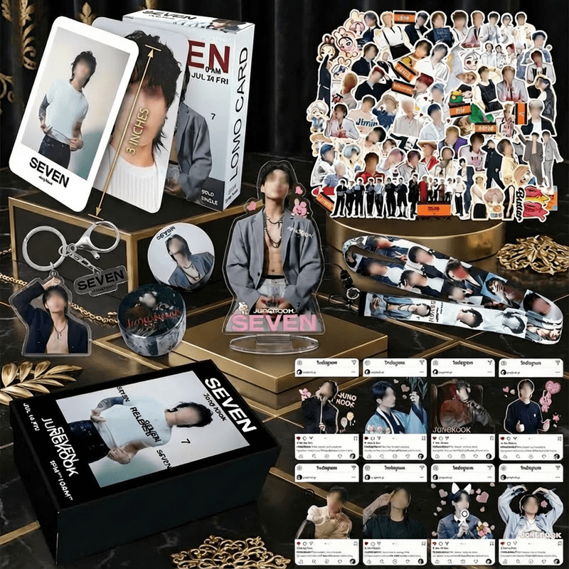 SEVEN Album Inspired K-pop Fan Gift Box, Collectible Merch Bundle Including Photocards, Standee & Stickers