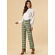 thumbnail image 3 of INSPIRE CHIC Pantalones a cuadros casuales para mujer, bolsillos, pierna recta, trabajo, oficina, pantalones Verde L, 3 of 6