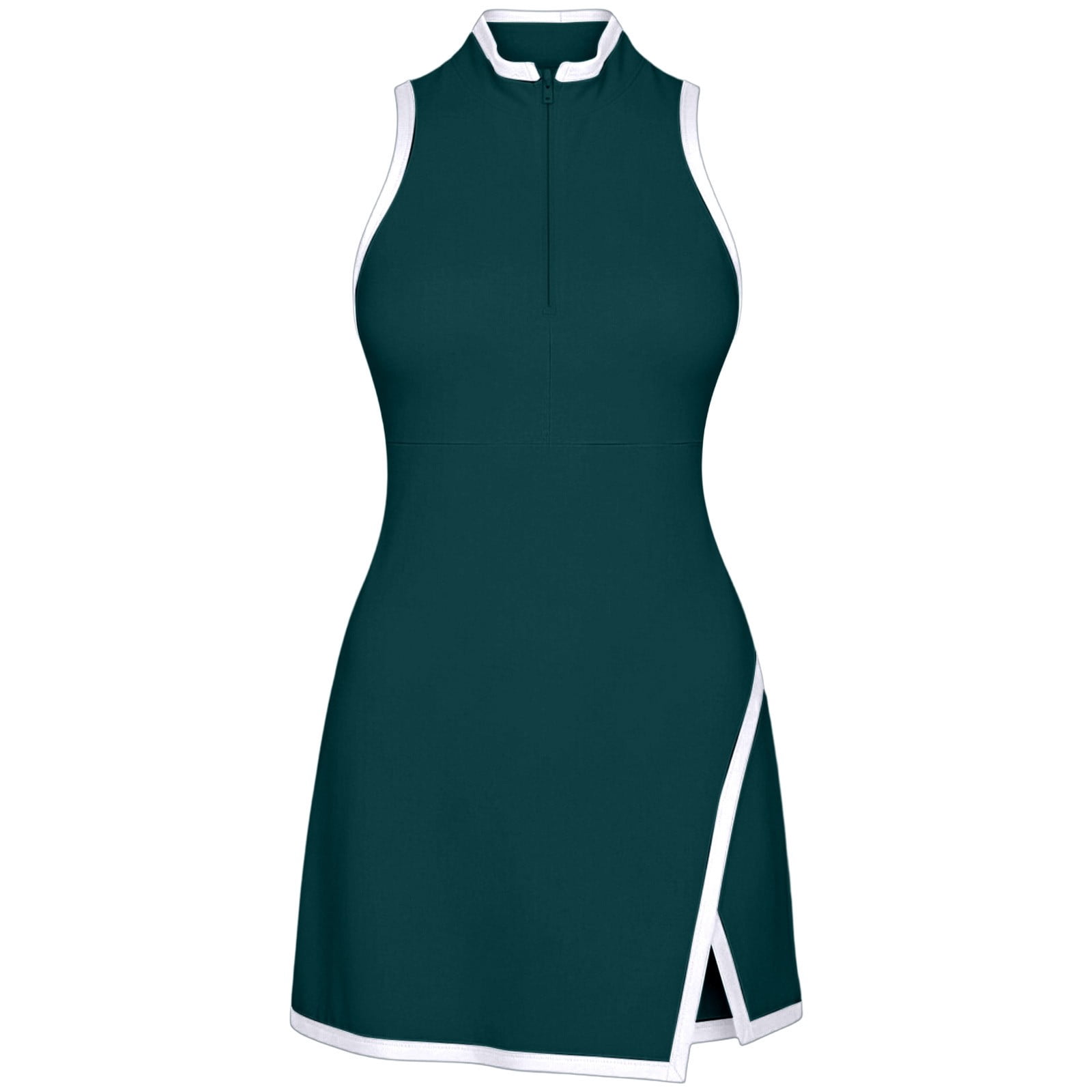 Wang6 Tennis Dress for Women Sleeveless Golf Dresses Zip up Stand Collar Workout Athletic Gym Dresses Dark Green XXL
