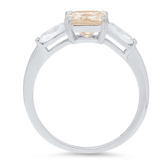 1.62 ct Square Emerald Cut Simulated Champagne Diamond Three-Stone Engagement Ring for Women in 18K White Gold