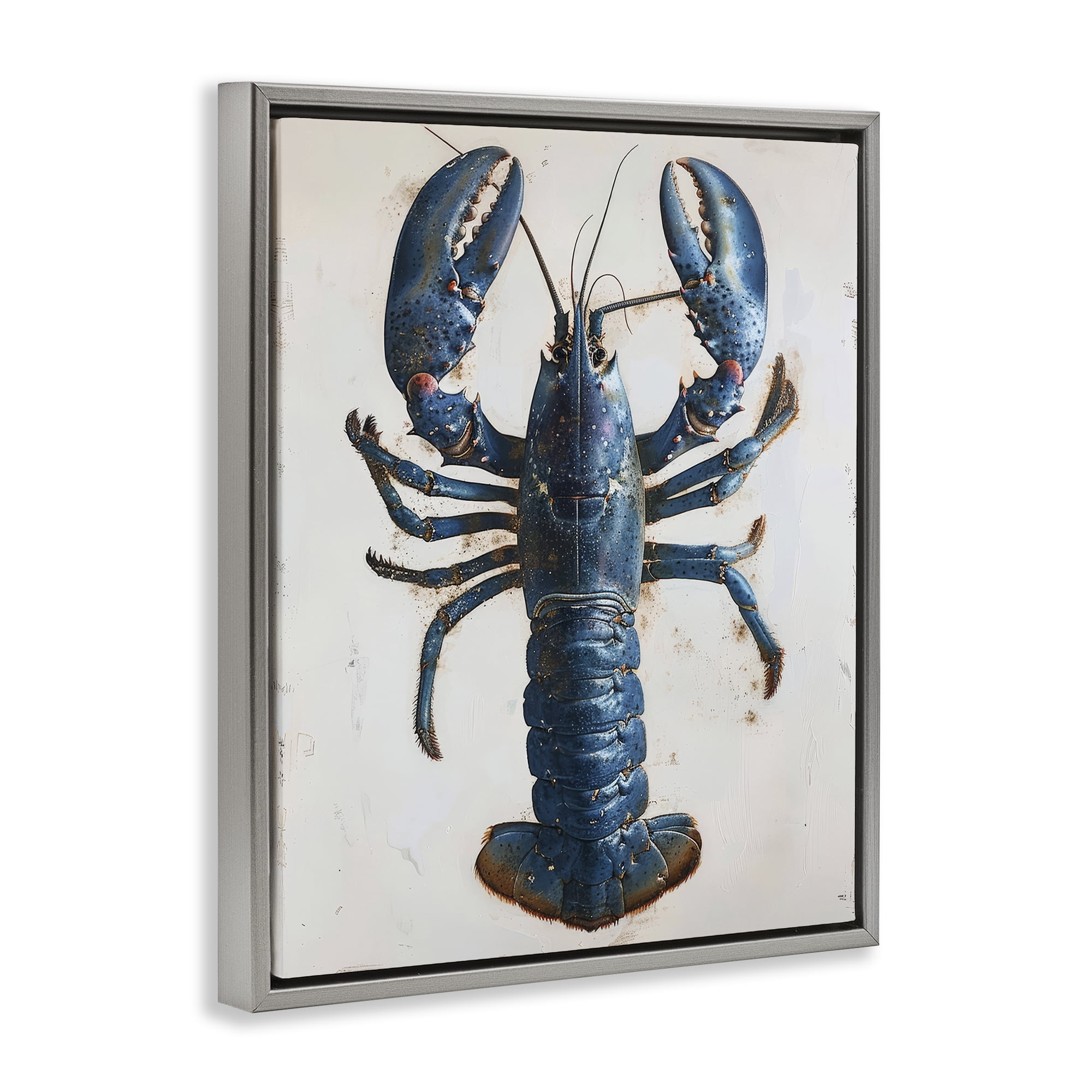 Stupell Industries Cyan Crustacean Lobster Animals Painting Gray Floater Framed Canvas Art Print Wall Art, 25 x 31