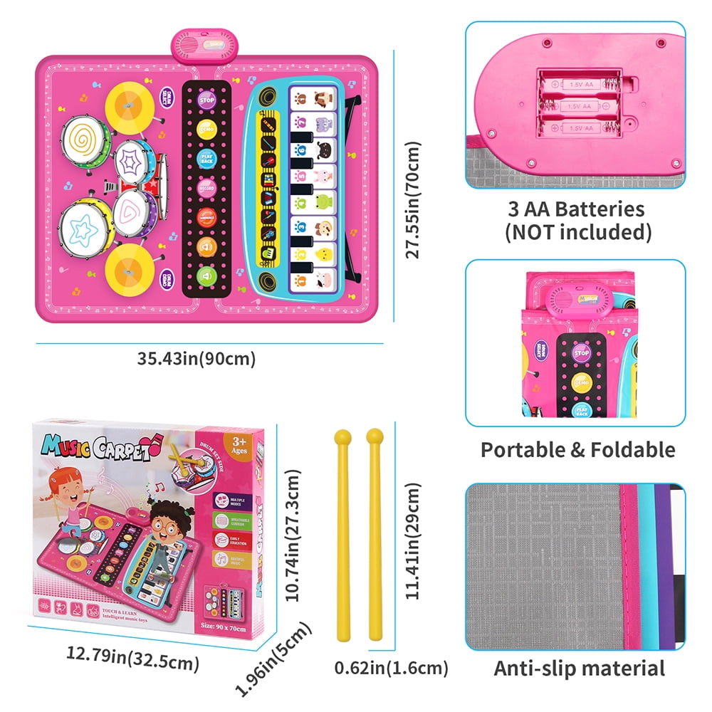 TIANLAIMEI Baby Piano Mat, 36" x 28" Drum Mat, Musical Playmat, Floor Keyboard Music Dance Touch Playmat Toy, Adjustable Volume/ Record/ Playback for Age 1-5 Years Old Toddler Boys Girls