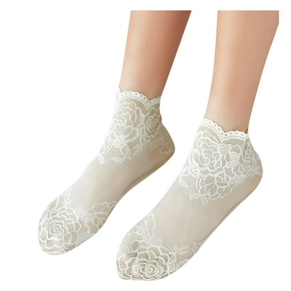 Kcodviy Women Lace Soft Elastic Slipper Socks for Transparent Sock Sheer Socks Slipper Socks for with Grippers Ankle Sock Slippers