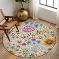 thumbnail image 3 of Round Area Rug 6 Ft, Sunflower Vintage Washable Non-Slip Circle Carpet for Living Room/Bedroom, Yellow Floral Summer Botanical Retro Art Low-Profile Indoor Mats Collection Rugs for Residential, 3 of 7