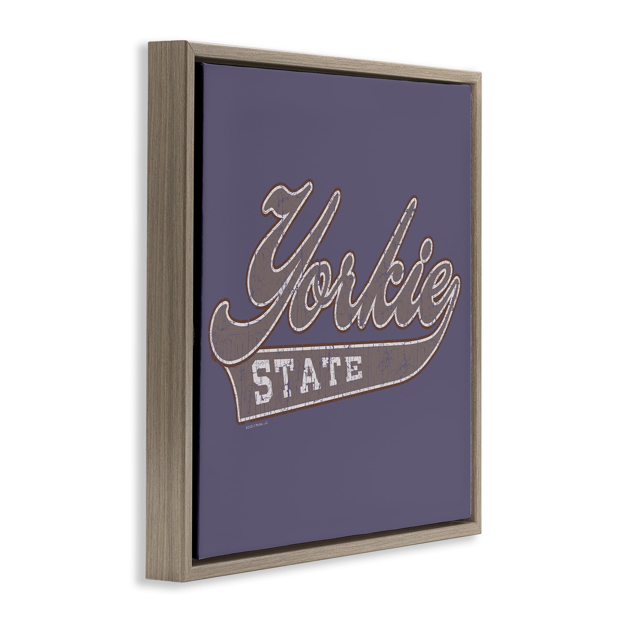 Stupell Industries Vintage College Yorkie State Novelty & Humor Painting Brown Floater Framed Canvas Art Print Wall Art, 18 x 18