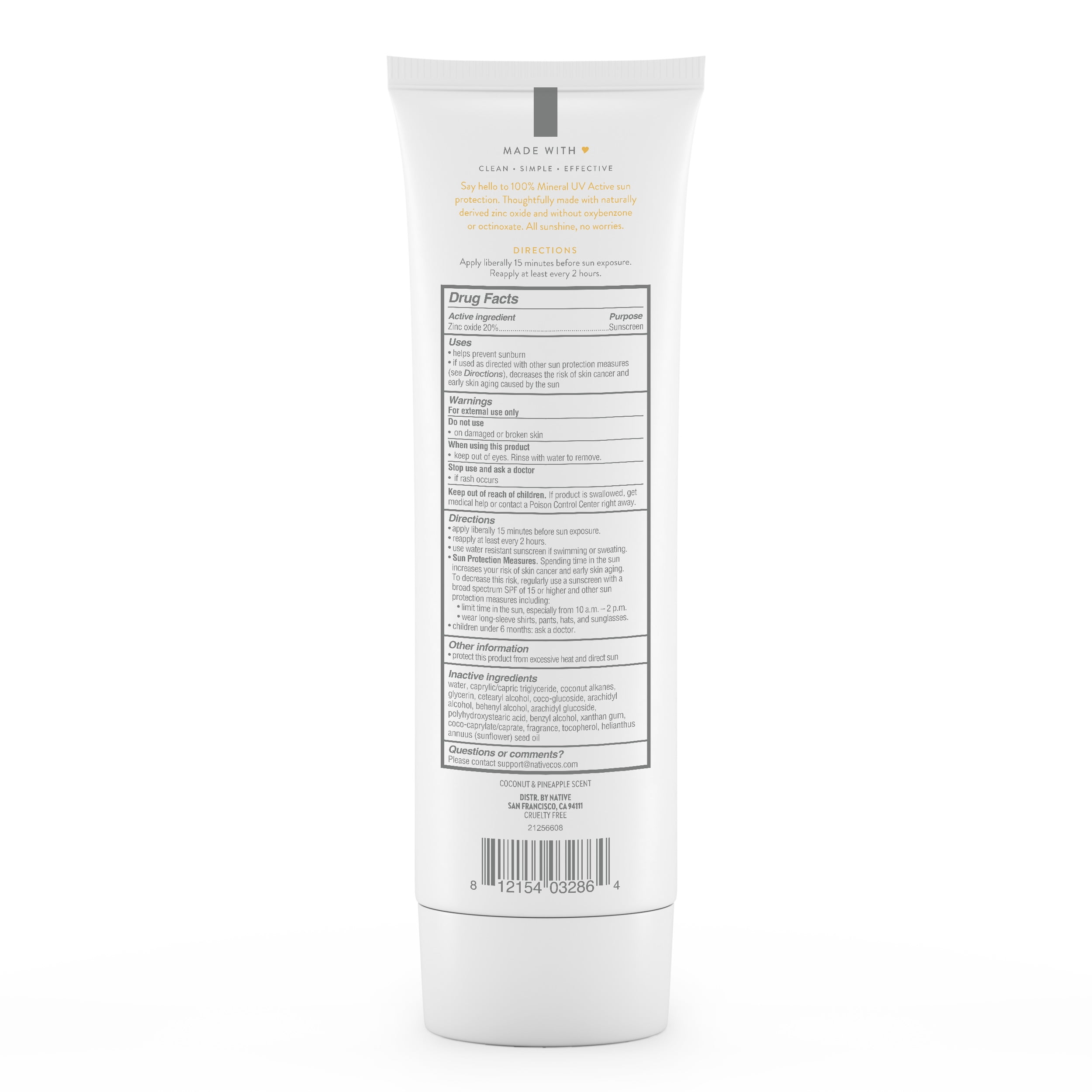 Native Coconut & Pineapple Mineral Sunscreen Lotion SPF 30, 5.0 oz