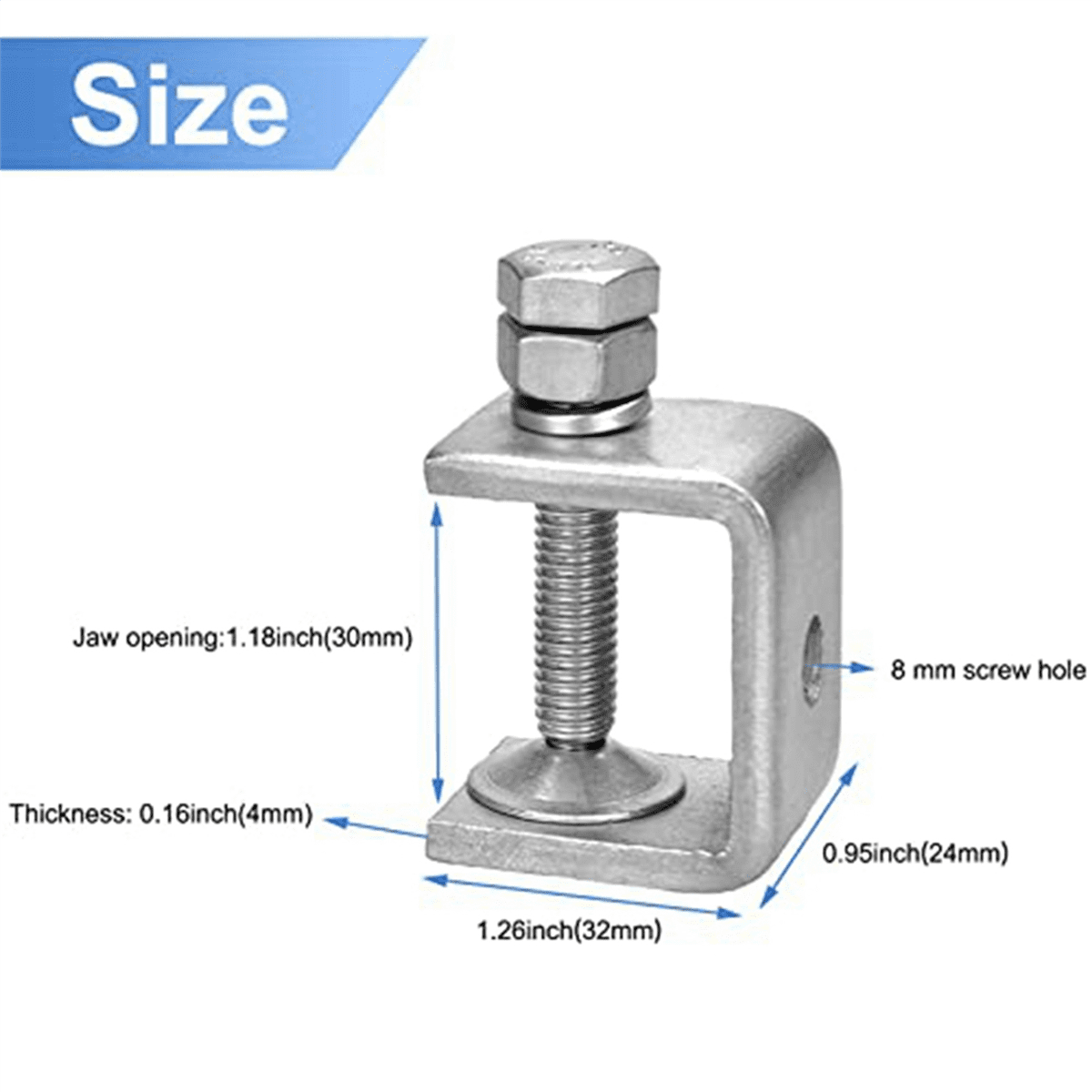 18 Pcs 1 Inch Stainless Steel Small C-Clamp for Woodworking, Heavy Duty Metal U-Clamps Mini Desk -Clamp