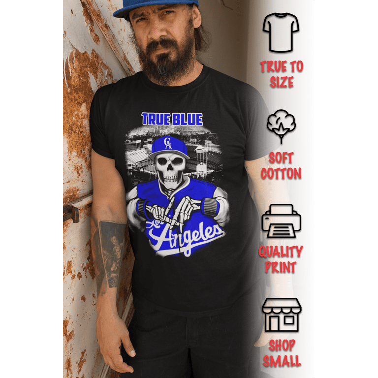Shirtbanc Mens Los Angeles California Baseball Shirt, True Blue Skeleton Tee, Men's, Size: 3XL, Black