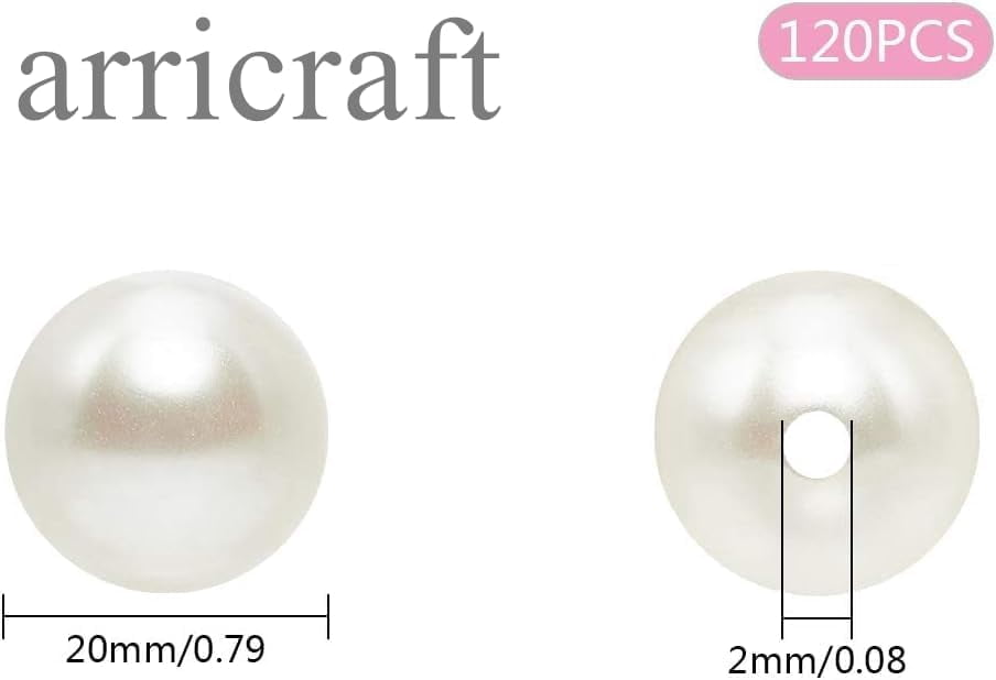 120 Pcs 20mm Large Pearl Beads Acrylic Round Beads Creamy White Loose Beads for Jewelry Making Pearls for Crafts White Craft Beads Party Home Decoration (Hole: 2mm)