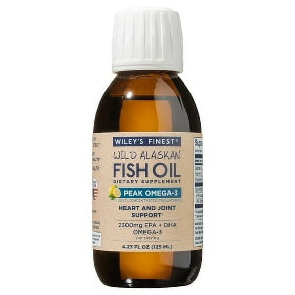 Wiley’s Finest Wild Alaskan Fish Oil Peak Omega-3 Liquid Supplement - 2300mg EPA and DHA Omega-3s - Lemon Flavor - 4.23 Oz (25 Servings)