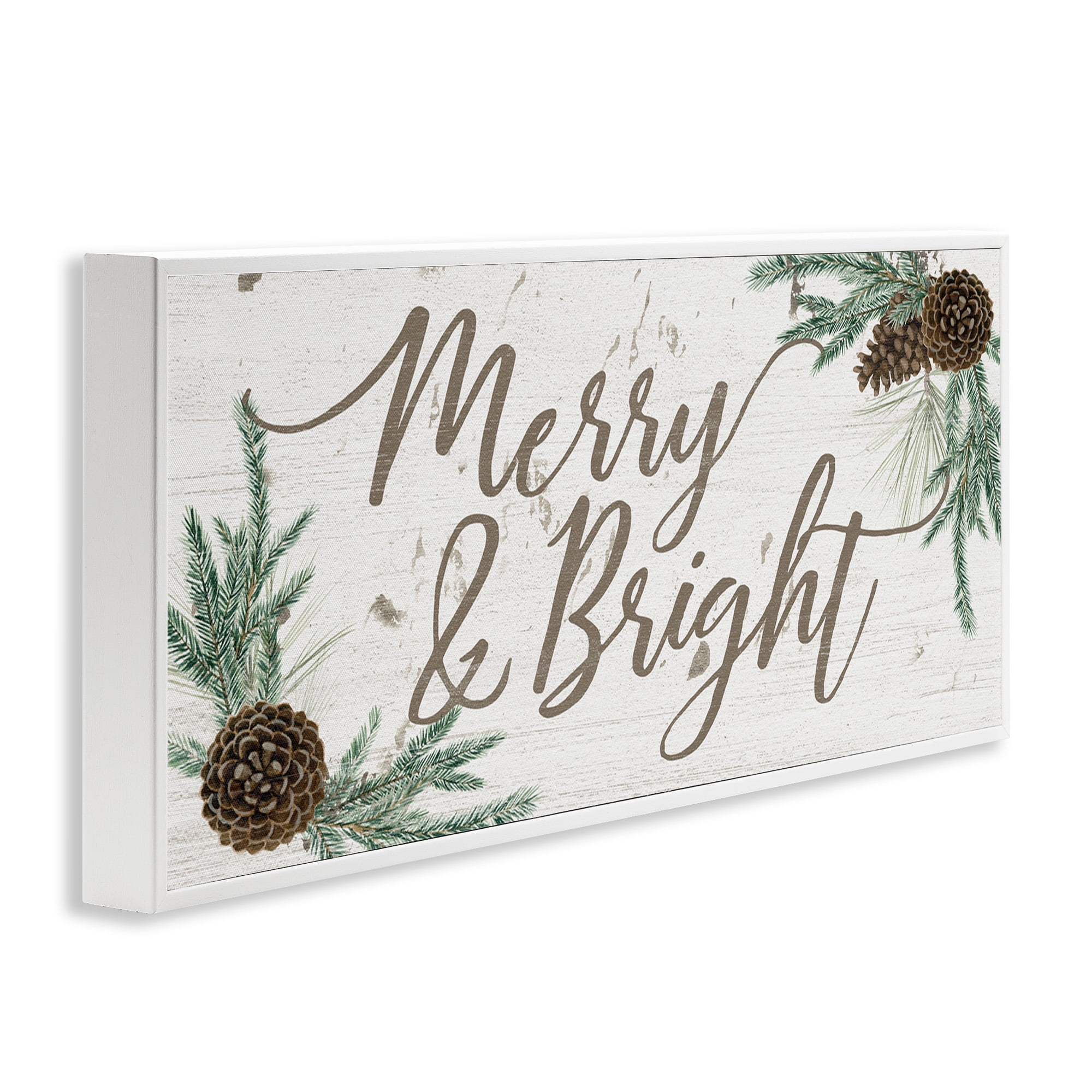 Stupell Industries Merry & Bright Festive Winter Holiday Painting White Framed Art Print Wall Art, 30 x 13