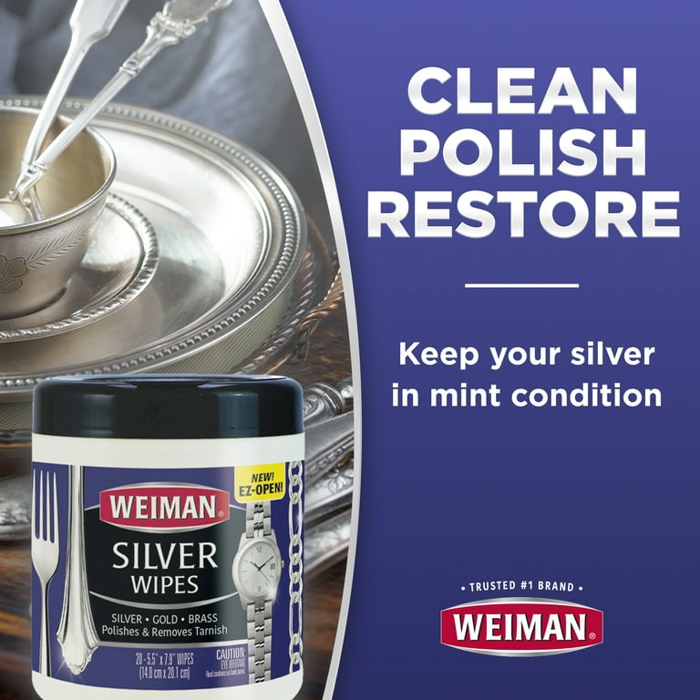 Weiman Jewelry Polish Cleaner and Tarnish Remover Wipes - 20 Count - Use on  Silver Jewelry Antique Silver Gold Brass Copper and Aluminum
