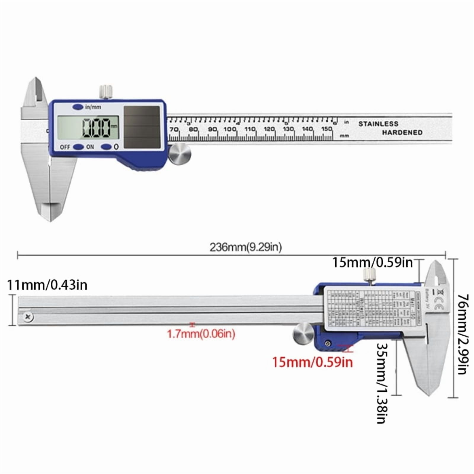 Solar Digital Calipers 150m Steel Resistant Measuring Tool For Project