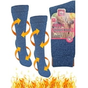 Mens Blue Marled Knit 3-Pack Thick Thermal Wool Socks