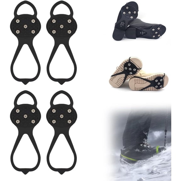 Bohorizon 2Pairs Non Slip Gripper Spike Ice Traction Cleats Walk Traction Cleat Ice Snow Grips for Shoes