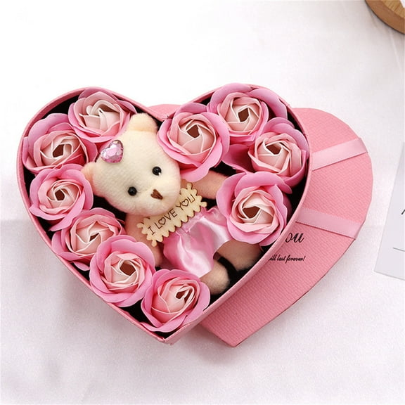 EUDIDV Romantic Presents Valentine's Day 10 Flowers Soap Flower Gift Rose Box Bears Bouquet Festival Gift Valentine's Decor
