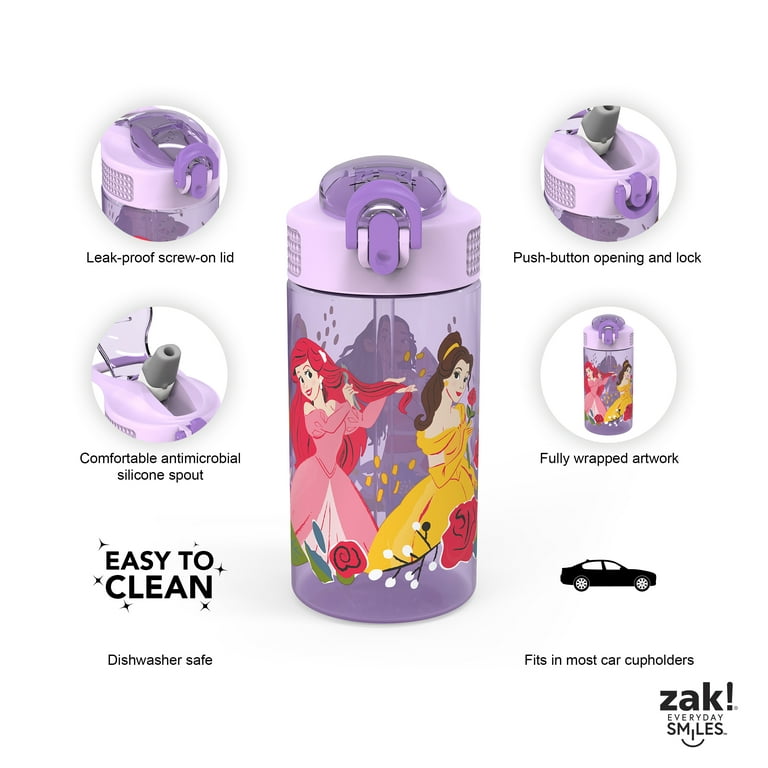 Zak Designs Disney Ultimate Princess 16 Fluid Ounces Reusable Leakproof Plastic  Water Bottle 