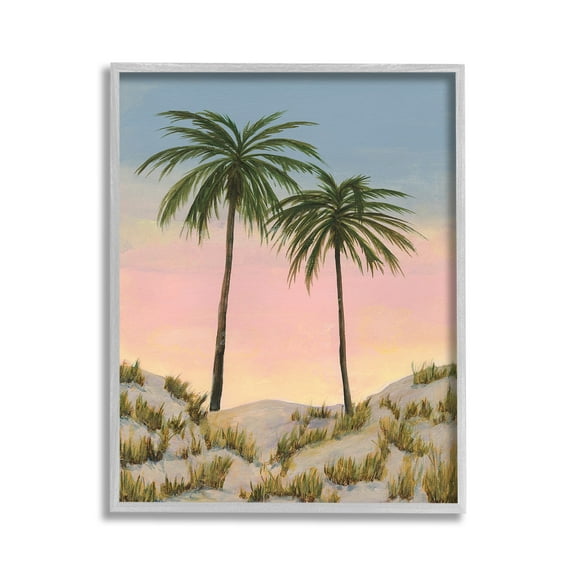 Stupell Industries Sunrise Palm Trees Landscape Painting Gray Framed Art Print Wall Art, 11 x 14
