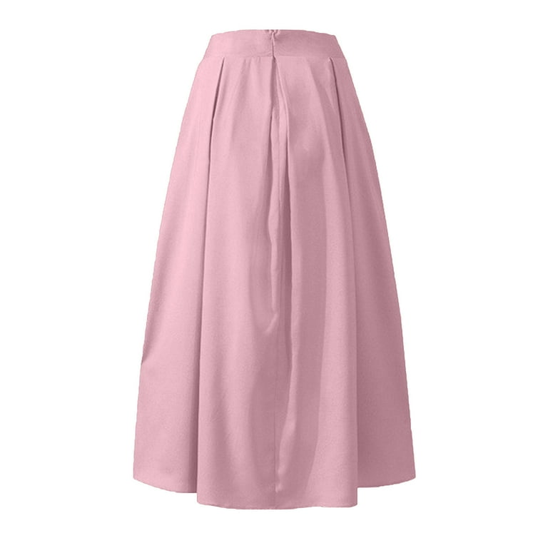 Womens Ankle Length Pleated Maxi Skirts for Women High Waist Solid