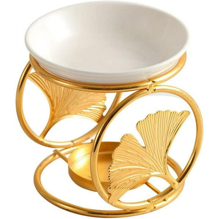 Warmself Black Ginkgo Leaf Essential Oil Burner — Ceramic Aromatherapy Diffuser With Tealight Candle, Perfect For Yoga, Spa, Bedroom & Home Decor Gift