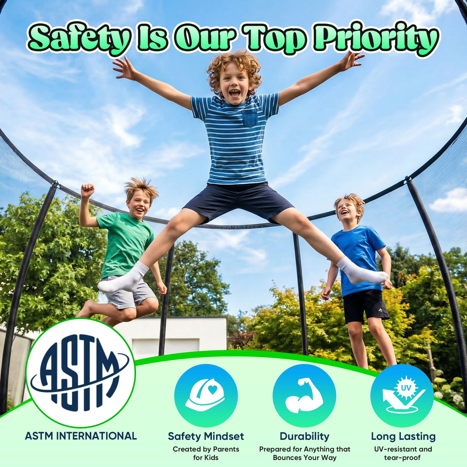 Outdoor Trampoline,Fashionsport Outfitters 8FT/10FT/12FT/14FT Round Jumping Trampoline with Enclosure Net and Ladder,Recreational Backyard Trampolines Anti-Rust for Kids Birthday Gift