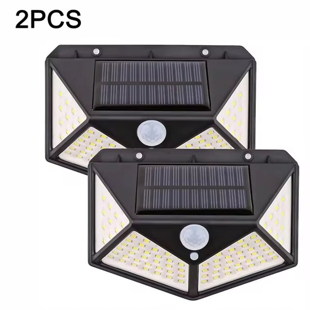 Luces solares impermeables para exteriores, lámpara de pared de 100 LED, Sensor de movimiento, luz de calle alimentada por energía Solar para jardín, porche, patio, garaje
