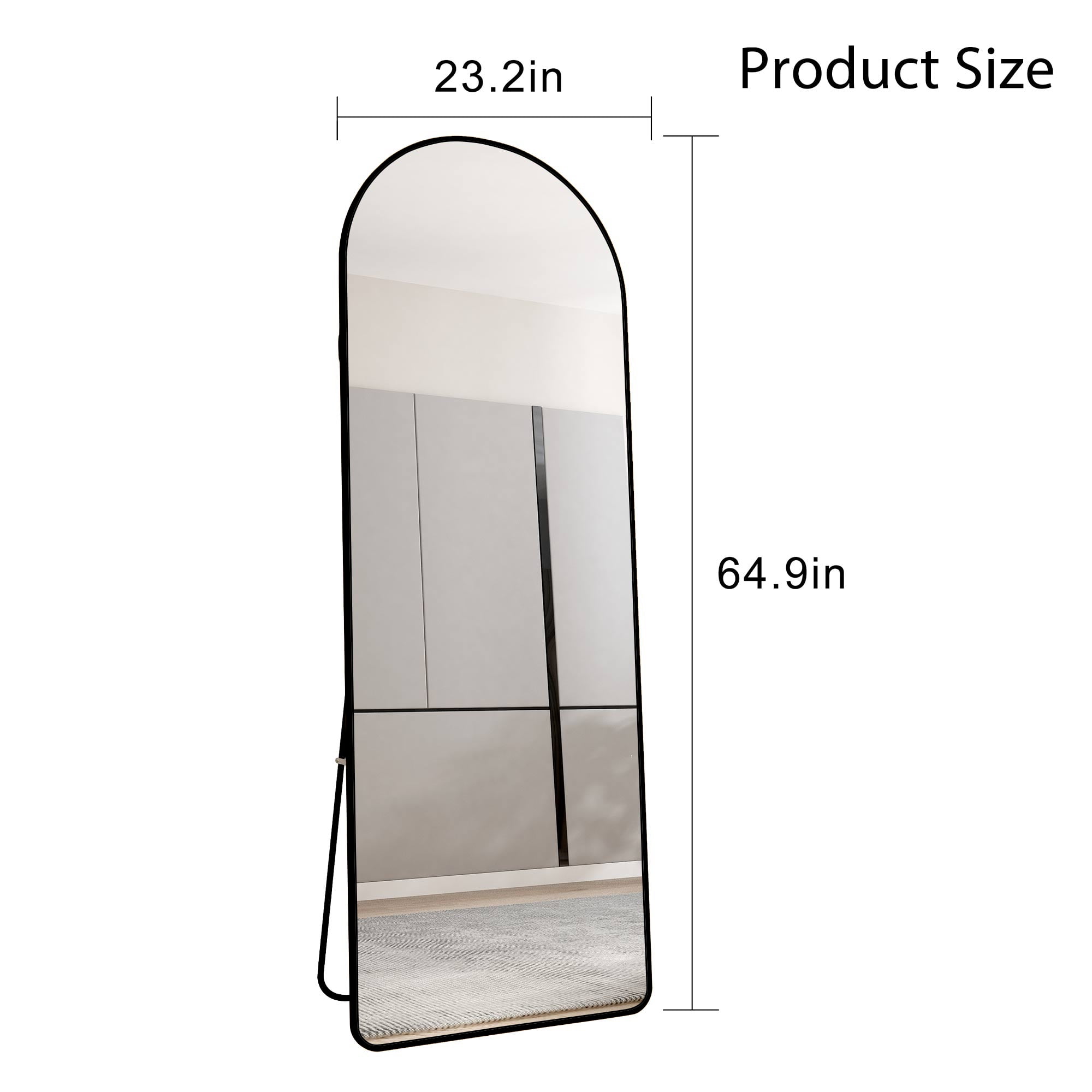Noble House Black Metal Arched Full-Length Mirror,High-Definition Explosion-Proof Glass,Black