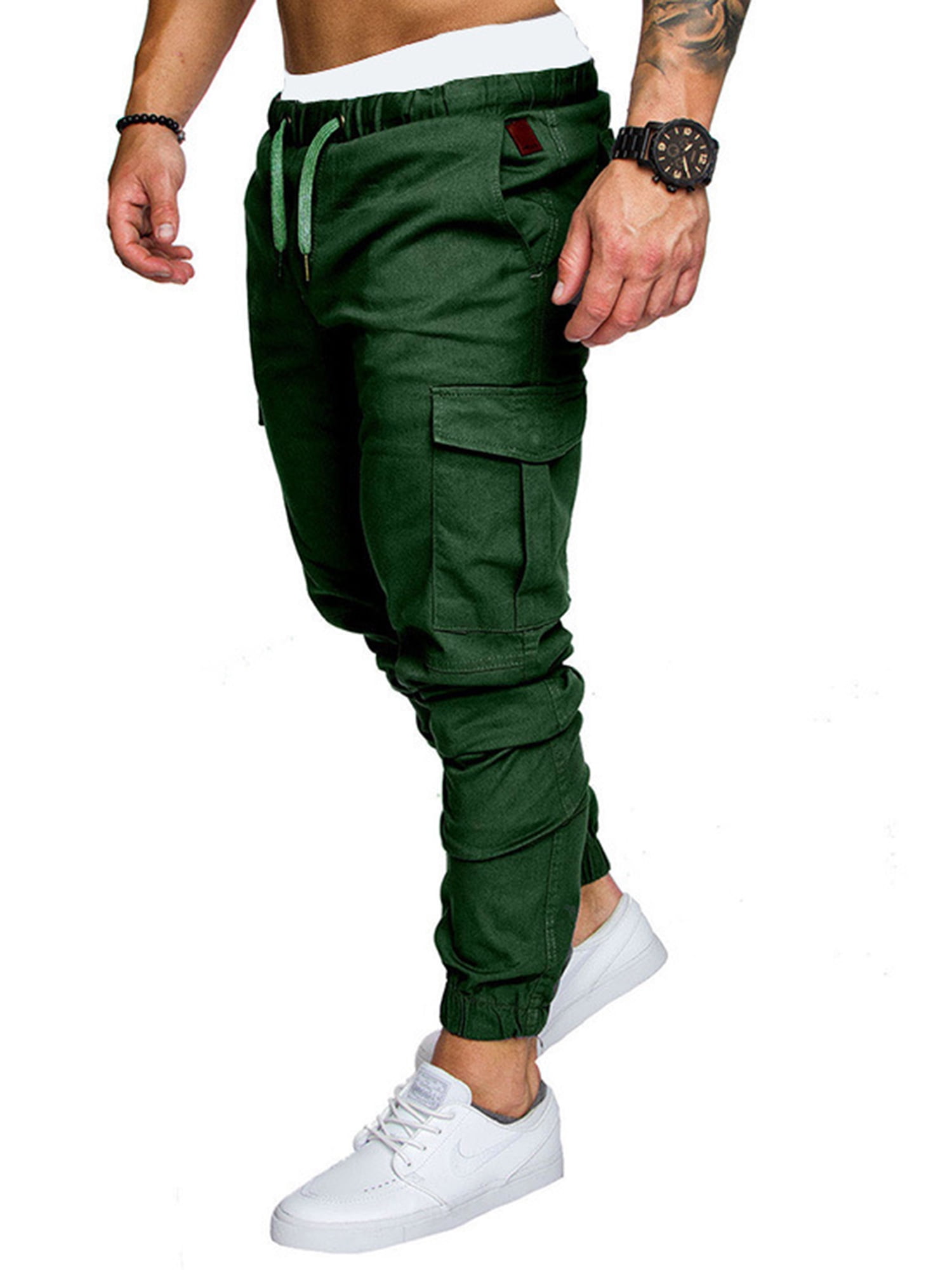 xiaxaixu Men Solid Color Cargo Trousers with Pockets, Loose xiaxaixu Men Solid Color Cargo Trousers with Pockets, Loose