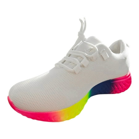 

XIAQUJ 2023 Spring New European and American Large Rainbow Low Elastic Single Shoe Women s Casual Thick Sole Lace up Knitted Sports Shoes Sneakers for Women White 6.5(37)