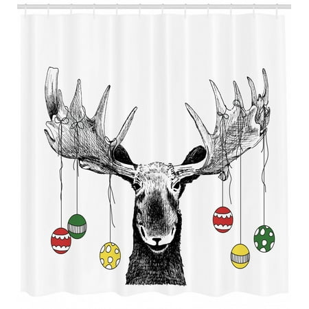 Moose Shower Curtain Christmas Moose With Xmas Ornaments Balls