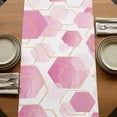 thumbnail image 5 of Pink Marble 70 Inch Table Runner, Gold White Geometric Hexagon Modern Farmhouse Dresser Scarf Cotton & Linen Tablerunner for Dining/Kitchen Island/Holiday Party Décor 13" x 70", 5 of 9