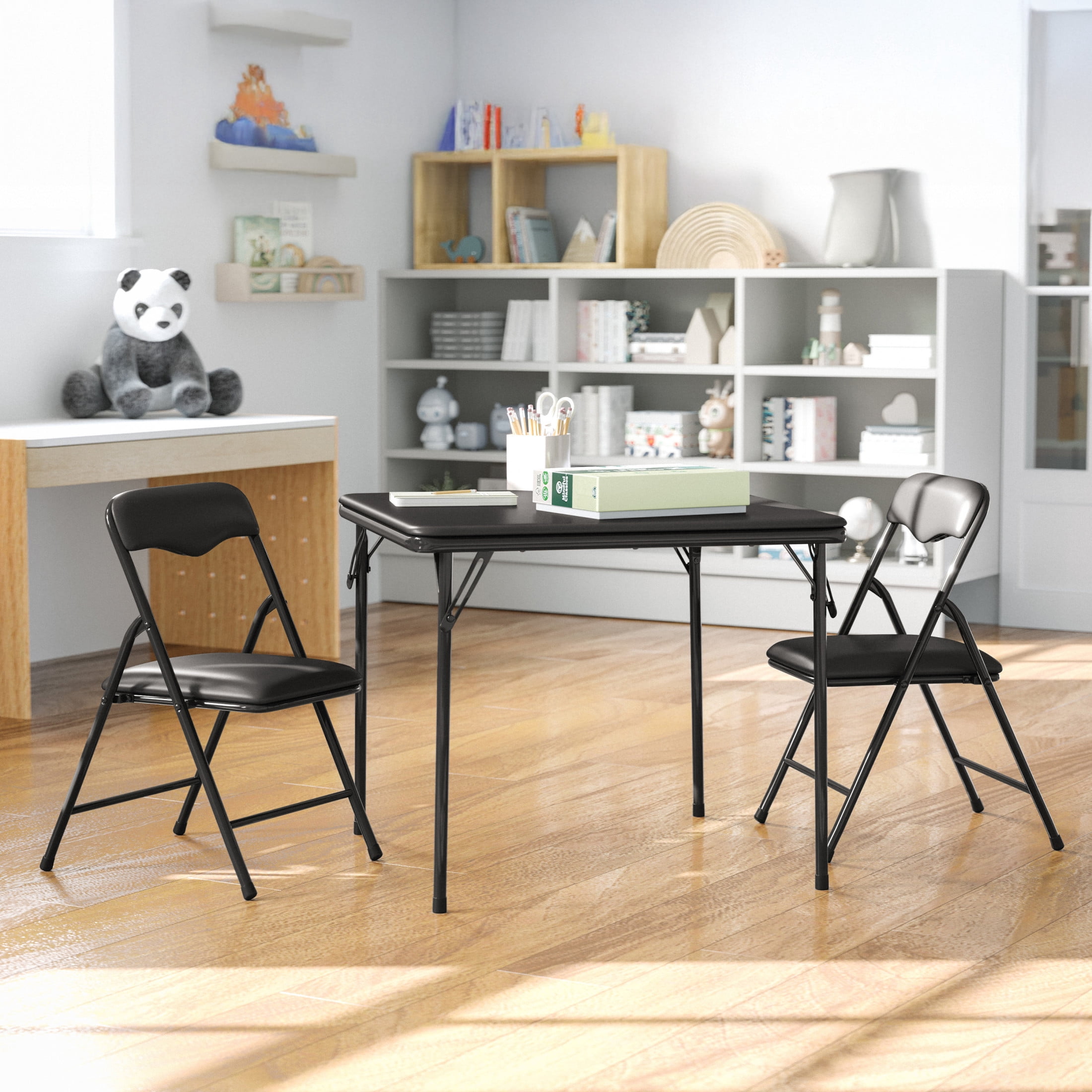 (4 pack) Flash Furniture Kids 3-Piece Folding Square Activity Table and Chairs Set, Black